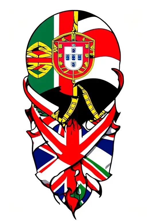 Portugal Flag Intertwined With The Great Britain Flag Tatoo