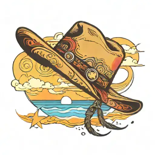 Beach Sunset With Cowboy Hat