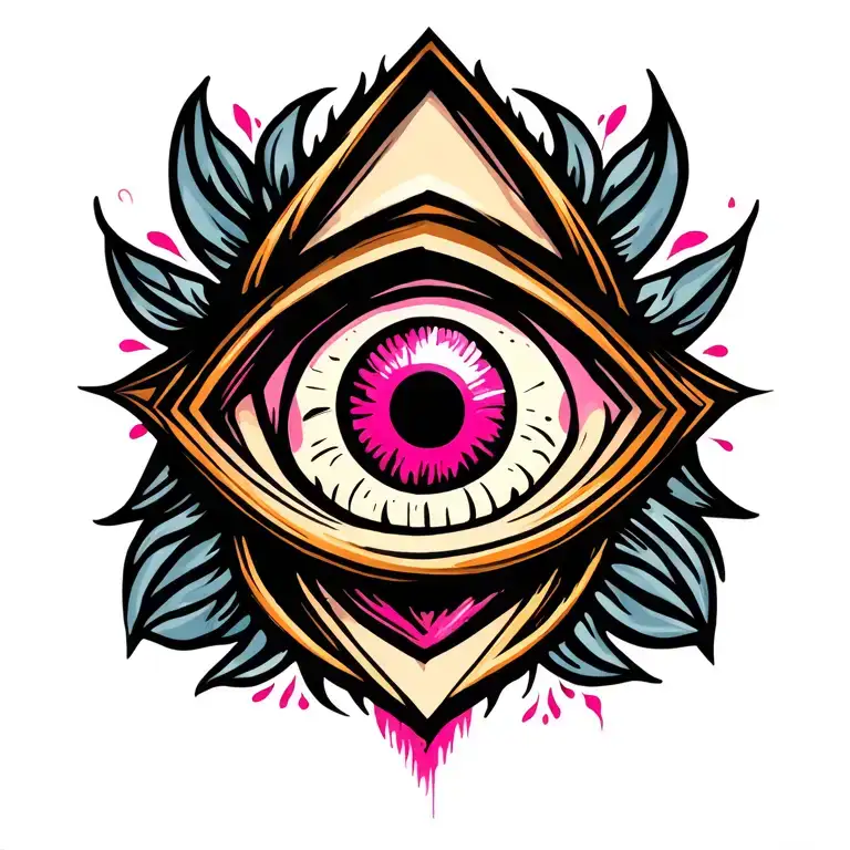 Evil Eye With Upside Down Pink Triangle Outline Intertwined