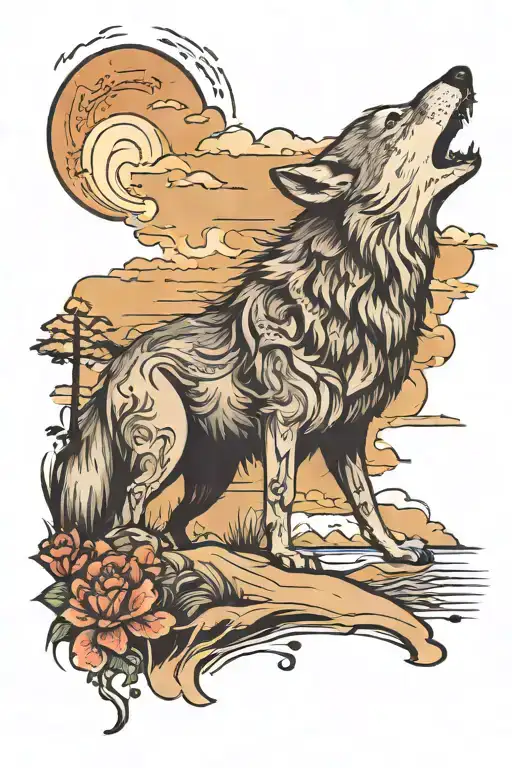 Wolf Howling On A Beach Landscape
