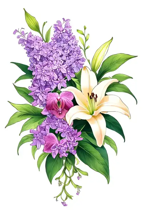 Lilacs Lilies And Orchids Intertwined