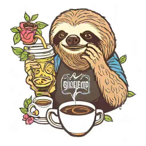 Sloth Drinking Coffeee