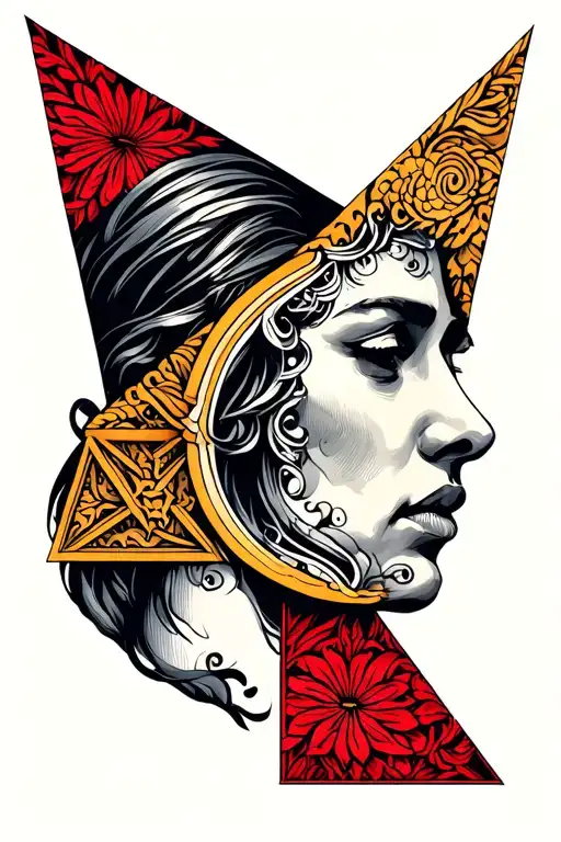 Two Overlapping Triangles Upwards And Downwards In The Middle A Human Face