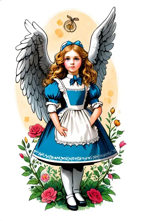 Child Like Alice In Wonderland With Angel Features