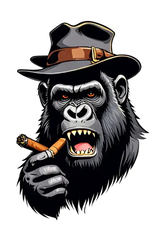 Snarling Gorilla With Cigar And Hat