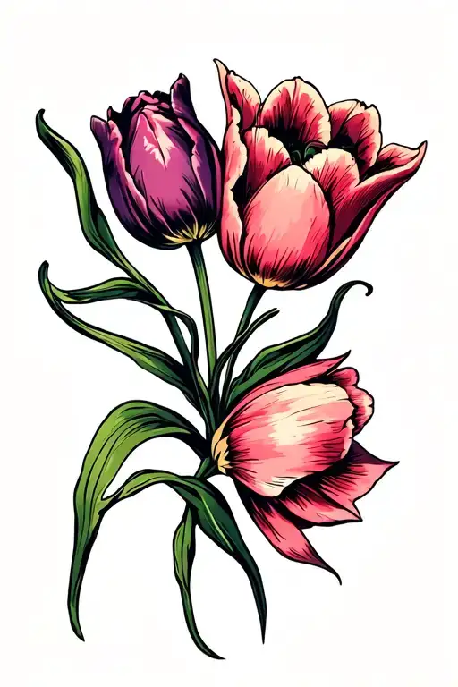 Open Flowers And Tulips