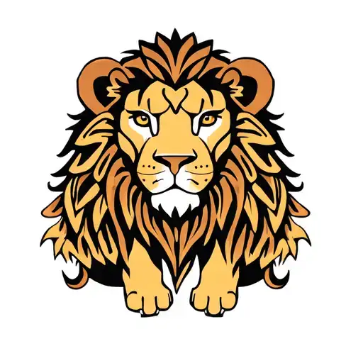 Lion Tribal Polynesian Style Tattoo Sitting Front View Vowing