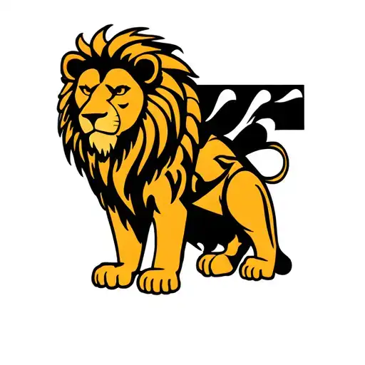 Lion Tribal Polynesian Style Tattoo Sitting Front View Front Leg Forward