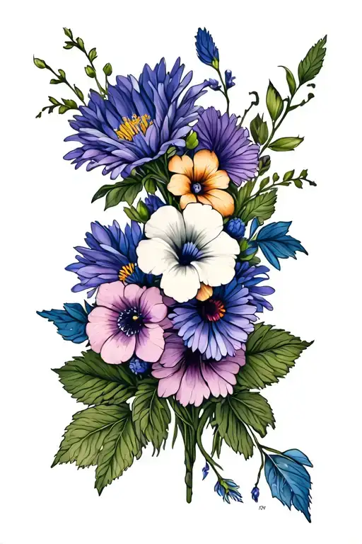 Morning Glory And Aster Flower Bouquet Wrapped