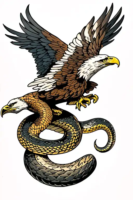 Eagle Fighting Snake With Hawaii Embedded In Wings