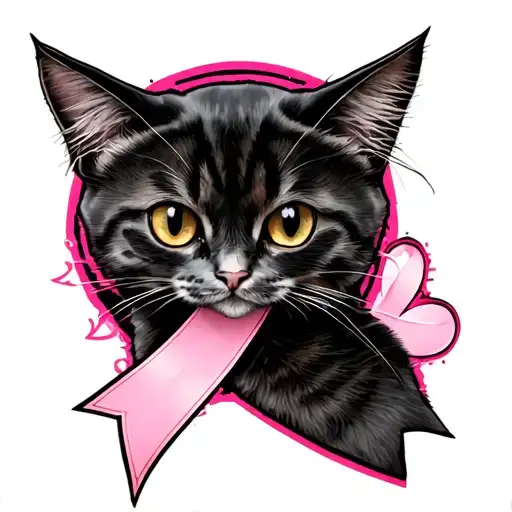 Breast Cancer Ribbon With A Kitty