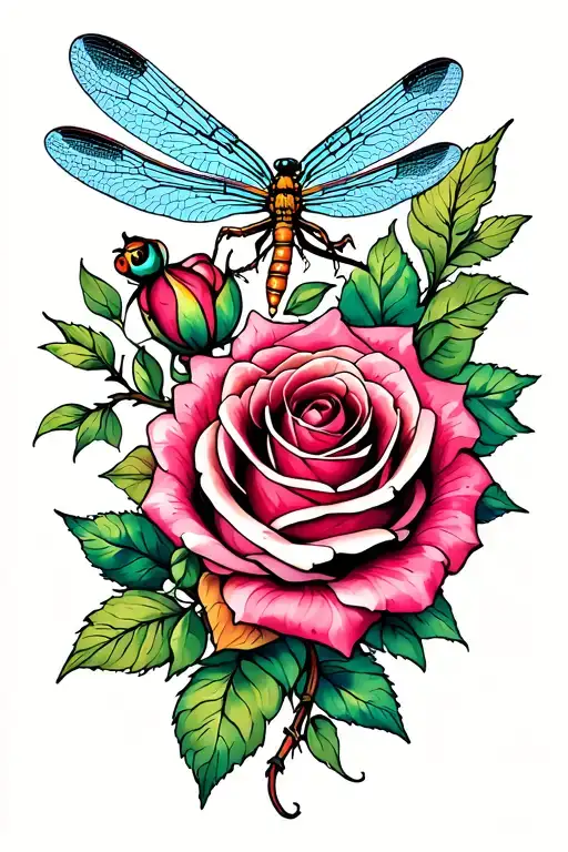 Rose And Dragonfly