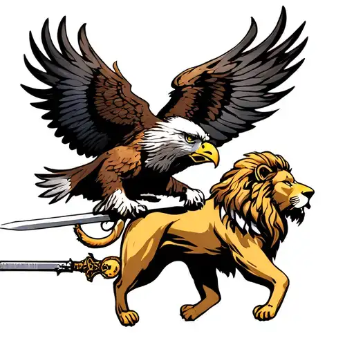 King Of Swords A Lion And Eagle Flying With Gun