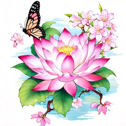 Butterfly Lotus Blooming Cherry Blossom Tree