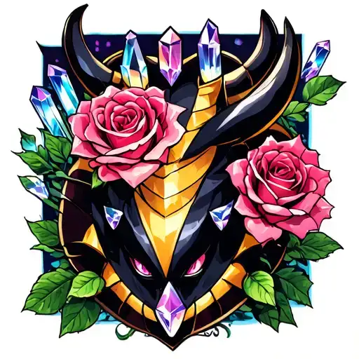 Giratina And Rose And Crystals Growing