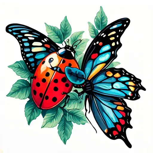 Ladybug And Butterfly Perched