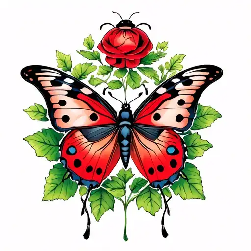 Ladybug And Butterfly Resting