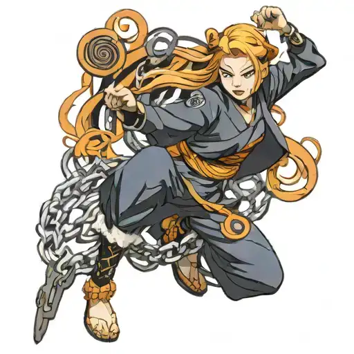Kushina Uzumaki Unleashing Chain Jutsu In Neo Traditional Style