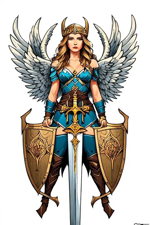 Valkyrie With Wings And Sword And Shield
