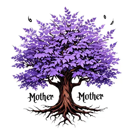 A Tree With Purple Leaves And The Roots Have The Word Mother In Them