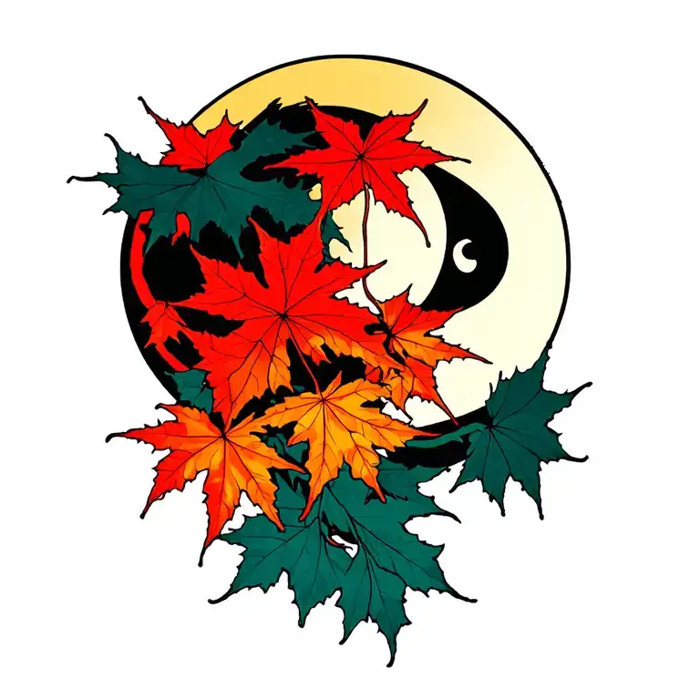 Japanese Maple With Leaves And A Moon