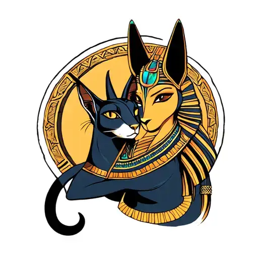 Anubis Hugs Bastet Egyptian Goddess