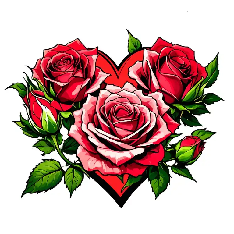 3 Roses And 1 Rosebud Surrounded By A Heart