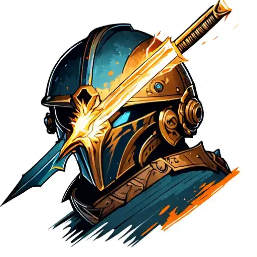 Chaos Space Marine Helmet With Power Sword Through It