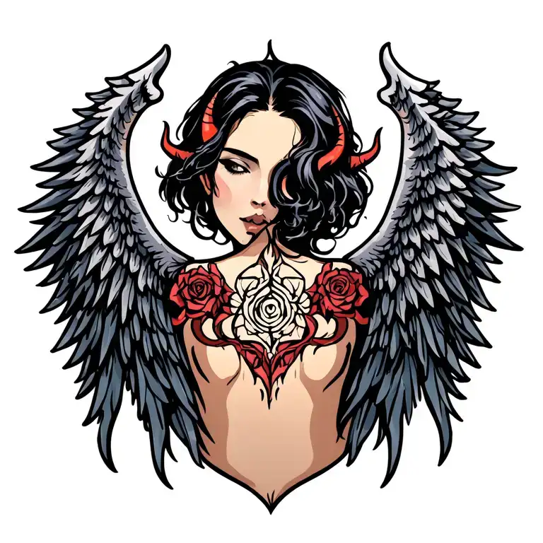 Devil Wing On Left Side Of Back Angle Wing On Right Side Of Back