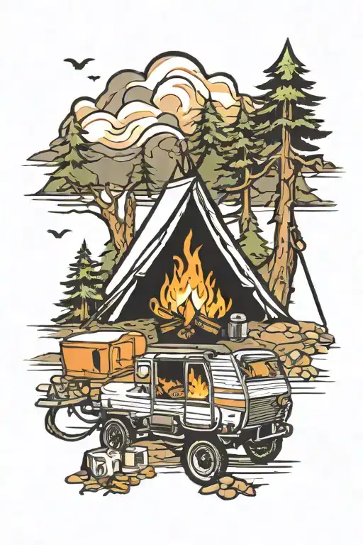 Camping With Caravan Campfire