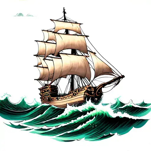 Pirate Ship Sailing Through Stormy Seas