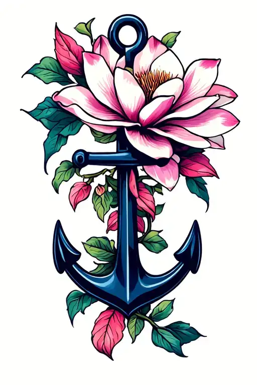 Navy Anchor With Magnolia Flower
