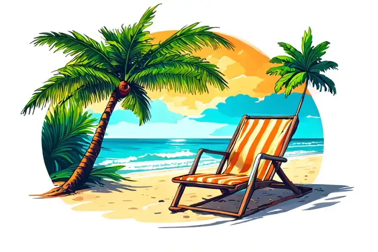 Beach With Palm Tree And Beach Chair Right