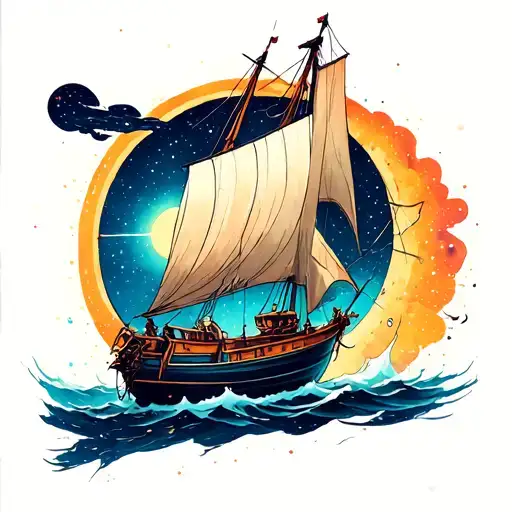 Sailboat In Coming Through Outer Space Portal