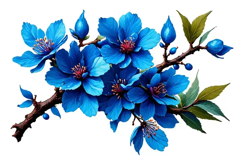 A Dark Branch Of Blue Cherry Blossoms Wrapped