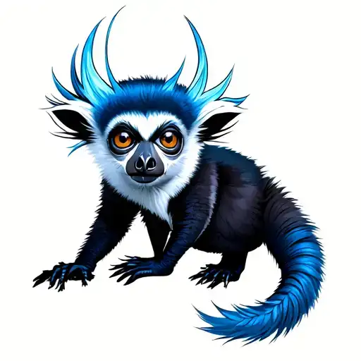 Ring Tail Lemur With Periwinkle Blue Spiked Hair