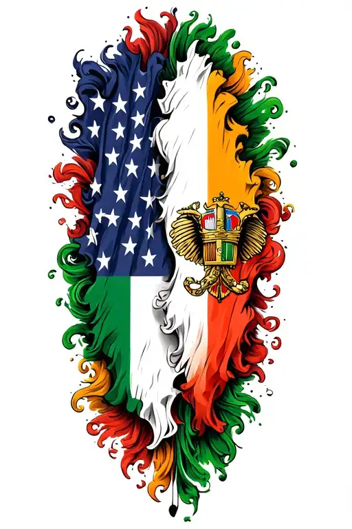 Irish Flag And Italian Flag Morphing Into The American Flag