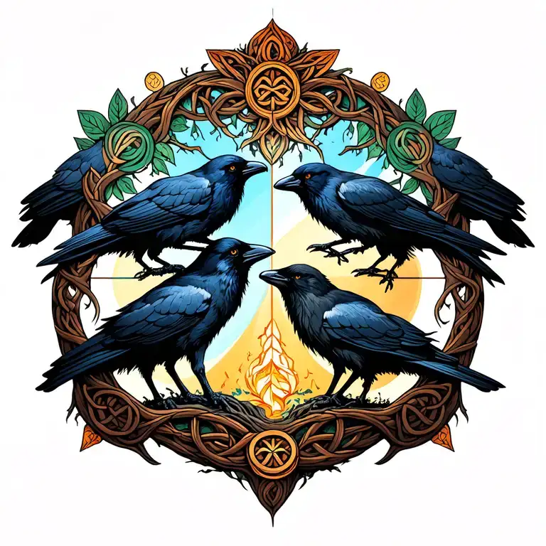 Celtic Tree Of Life With 4 Seasons Crows Wolf