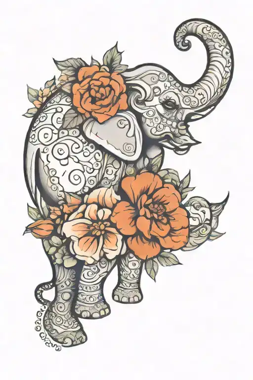 Half Elephant Sleeve With Flowers