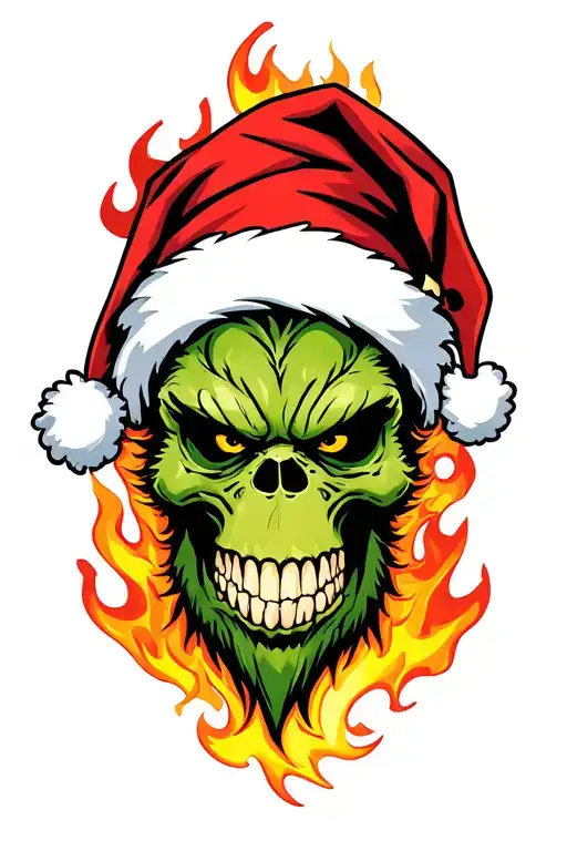 Skulls Bones Fire Grinch Santa