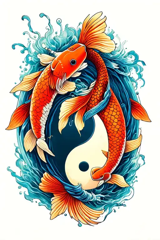 Yin Yang Made With Koi Fish And Sword Going Vertical