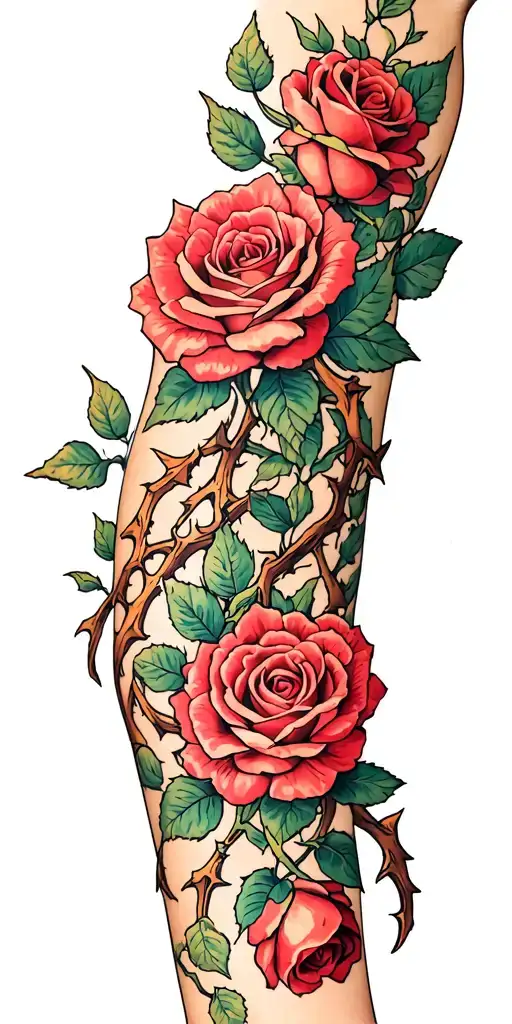 Lots Of Very Small Roses And Thorn Vine Wraping Around Arm