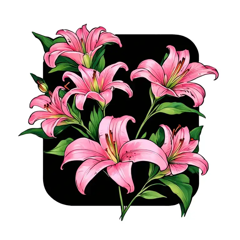 Pink Lillies With Leaves And Heart