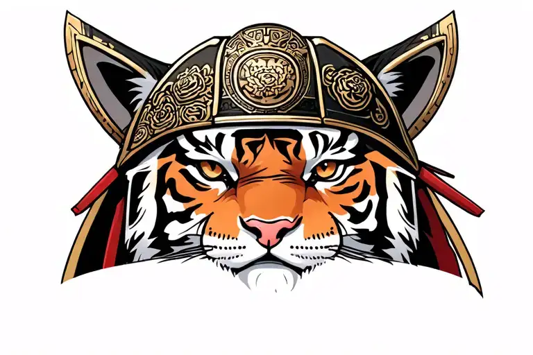 Tiger With Samurai Helmet On His Head