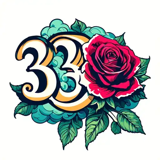 Letters 333 And Shaded Clouds With A Rose Behind Ear