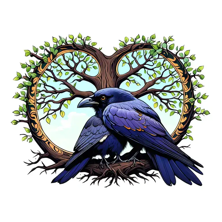 Ravens Hugging In Front Of Tree Of Life Tree