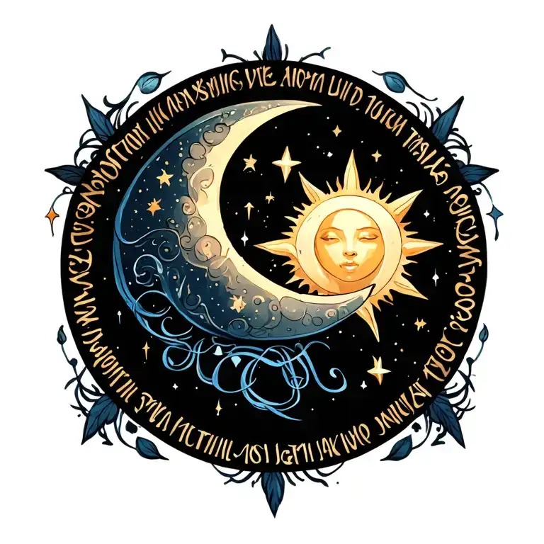 Sun Moon And Star With Names Intertwined With Extra Designs