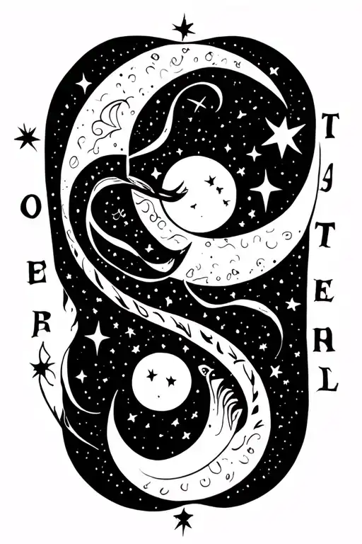 Sun Moon And Star With Names Intertwined With Extra Designs