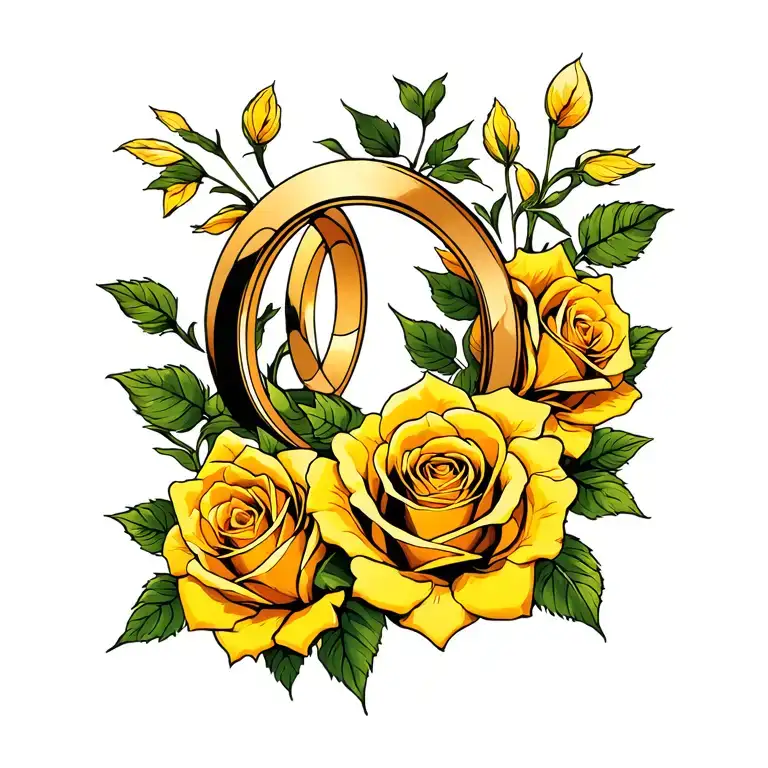 Yellow Roses Intertwined Wedding Rings