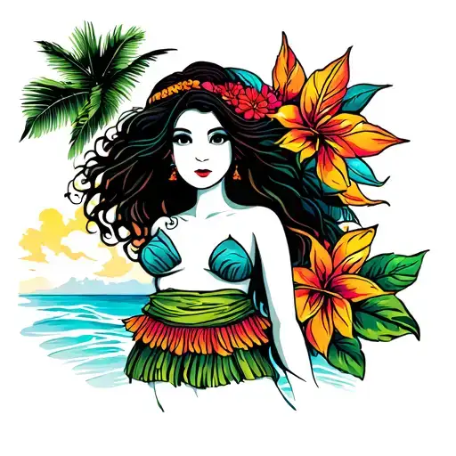Hula Girl On Beach
